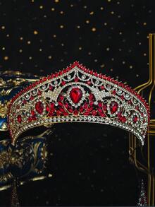 1pc Women's Vintage Baroque Crystal Crown Gold Rhinestone Tiara For Bridal Wedding Prom Party Hair Accessory - Multicolor - View 14