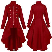 Halloween Retro Long Coat With Irregular Hem In Multiple Colors And Sizes - 230830 Zipper Trench Coat (Red) - View 9