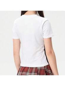 Adidas Women's Top, 2026 Summer New Casual Slim Fit Short Striped Round Neck Short Sleeve T-Shirt JE1239 - Black - View 3