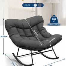 Techigher Outdoor Rocking Chair, Patio Egg Papasan Chair With Thick Cushion & Metal Frame, Lounge Rocker Seat, Outdoor Rocker Egg Chairs For Living Room, Garden, Patio, Balcony - 灰B - 查看 7