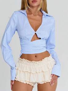 Y2K Layered Ruffle Mini Skort, High Waist Mesh Tiered Bloomers With Bow Detail, Cute Coquette A-Line Skirt, Low Rise Frilly Short Skirt For Summer, Harajuku  Casual Wear - 米色 - 查看 6