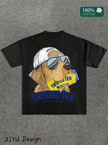 A High-Quality Casual T-Shirt With A Twisted Tea Print, A Must-Have Summer Fashion Item (Cotton T-Shirt). This Crew Neck, Short-Sleeved Cotton T-Shirt Is Casual, Loose-Fitting, And Versatile, Perfect For Outdoor Sports. - 黑色 - 查看 2