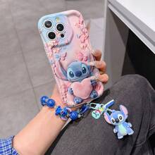 Disney Has Authorized, Phone Case - Chain Set, The Stitch Lilo & Stitch 3D Phone Case Plus A Silicone 3D Stitch Bracelet With Metallic Ring Removable Bracelet, Stitch And Angel Pattern, Compatible With Iphone17/16/15/14/13/12/11/XS/XR/X Plus Pro Max, A Stylish Cartoon Phone Case, The Perfect Gift Choice, Phone Protection, Durable Phone Cover, Great Gift For Friends And Family. - 白色 - 查看 6