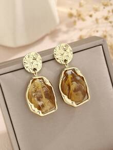 1 Pair Bohemian Luxury Resin Earrings, Minimalist Classic Versatile Design - Light Brown - View 3