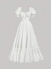 MOD Vestido largo de encaje blanco con volantes estilo victoriano vintage, vestido de fiesta, vestido de graduación, con exquisita mano de obra - Blanco - Ver 3