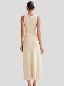 Vestido de punto ajustado sin mangas de cuello redondo de nueva colección - Albaricoque - Ver 4
