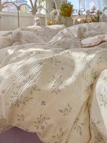 1 Set Comfortable Bedding, Including 1*Duvet Cover, 1*Bed Sheet, 2*Pillowcases, Lavender Floral, Green Leaf Pattern, 100% Polyester, Skin-Friendly Soft Fabric, Duvet Cover & Pillowcases Without Insert, Suitable For All Seasons - Mauve Purple - View 7