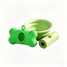 Bộ dụng cụ du lịch cho thú cưng di động, bát ăn cho chó bằng silicon có thể gập lại kèm kẹp, hộp đựng túi đựng phân hình xương và túi rác có mùi thơm, đồ dùng nhẹ nhàng cho thú cưng khi đi bộ đường dài, cắm trại ngoài trời dành cho chó và mèo. - màu xanh lá - Xem 4