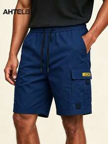AHTELB Men's Summer Casual Sports Cargo Pants, Elastic Waist Drawstring Multi-Pocket Design, Loose Breathable Outdoor Fitness Running Sports Pants, Suitable For Daily Commute, Outdoor Hiking, Fitness Running Sports Wear, Perfect Gift For Husband, Boyfriend, Friend And Father, Men Shorts, Gym Clothes Men, Workout Shorts, Basketball Shorts - Blue - View 4