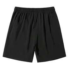 Men's Black Functional Sports Shorts, Side Reflective Print Drawstring Shorts - Black - View 3