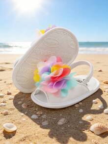 Giày sandal cho bé gái sơ sinh, kiểu dáng bèo nhún, nơ, đế mềm cao cấp, chống trượt, hở mũi, thoáng khí, thích hợp cho mùa hè, hoạt động ngoài trời, tập đi. Giày sandal cho bé gái 0-3 tháng tuổi. - trắng - Xem 11