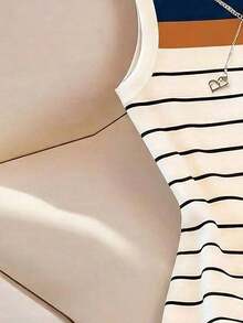 Vestido básico casual de ajuste ceñido con estampado de bloques de color y rayas - Multicolor 5 - Ver 3