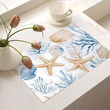 1 buah Alas Kopi Motif Bintang Laut Biru & Putih, Alas Kompor, Alas Pengering, Alas Pengering Silikon untuk Mesin Kopi, Alas Pengering Karet, Alas Pengering Piring Super Menyerap dan Tahan Aus, Untuk Meja Dapur, Restoran, Dapur, Dekorasi Meja Teras, Perlengkapan Dapur Rumah Tangga, Alas Dekoratif Meja Dapur - MultiWarna - View 3