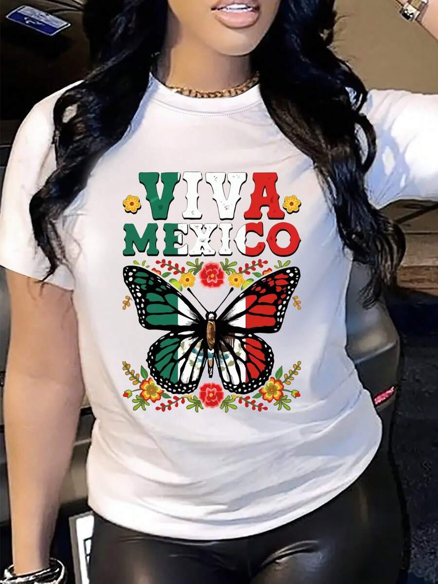 Women's Short-Sleeved Cotton T-Shirt, Feminine Fashion, With Lettering, Prints, Directional Print, Round Neck For Spring And Autumn, Women's T-Shirts. - White - View 1