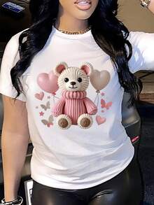 Women's Short-Sleeved Cotton T-Shirt, Women's Fashion, Lettering, Prints, Directional Print, Round Neck For Spring And Autumn, Women's T-Shirts. - 白色 - 查看 6