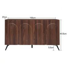 Sideboard In Mid-Century Design, Hallway Cabinet In Walnut Wood Look With 3D Grooves & Arched Doors, Engineered Wood, Adjustable Shelves, Gold-Colored Metal Feet - 棕色 - 查看 2