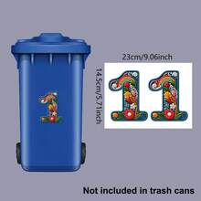 2 Sets Rainbow Floral Digital Trash Can Stickers, Removable Self-Adhesive Waterproof PVC Decals, Suitable For Car License Plates, House Numbers And Country Style Home Decor - Trash Can Stickers - View 13