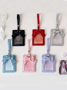 1 PC PU Bowtie Card Holder For Fan Accessories, Small Card Storage And Protection Case, 3-Inch Instant Print Display Bag Hanging Accessory - Multicolor - View 4