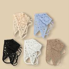 1pc Hollow Flower Headscarf Triangle Scarf, Countryside Style Headwear, Beach Accessory, Retro Headband, 2026 New Arrival Women Bandana Summer Outfits - Beige - View 13