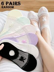 6 đôi tất thuyền thắt nơ, tất nơ rỗng không lộ cổ chân, tất thuyền chống trơn trượt, chất liệu lưới thoáng khí, phù hợp với trang phục mùa hè. - Nhiều màu - Xem 2