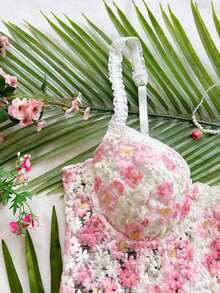 Blusa de mujer con tirantes de espagueti, lazo y remaches rosas desconstructurada, adecuada para vacaciones, citas, té de la tarde, vacaciones, festivales de música, estilo bohemio, cruceros, playa, atuendo de verano - Rosa - Ver 7