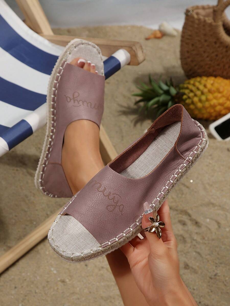Open Toe Slip-On Espadrille Flats, Women's Casual Summer Beach Shoes, Comfortable Flat Sandals For Vacation - Purple - View 1