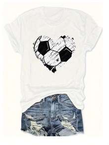 Soft 100%cottonSoft 100%cottonT-shirtCamiseta de cuello redondo con estampado gráfico 2026 para mujer de talla grande, camiseta de fútbol con corazón para mujer - Camiseta casual verde de cuello redondo con estampado de fútbol blanco y negro, tejido suave, corte regular para todas las estaciones, perfecta para fans y entusiastas de los deportes, camisetas de fútbol temáticas de ropa para fans de los deportes, cómodas, regalos diarios para Pascua y el Día de San Valentín. Camiseta de algodón transpirable, combina con todo. - Blanco - Ver 6