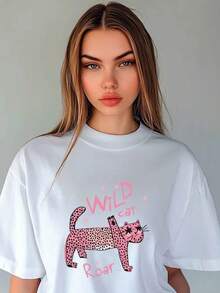 Camiseta de algodón de verano 2026 con estampado de dibujos animados americanos, manga corta, estilo europeo y americano, corte holgado, blanca. - Camisa blanca de manga corta - Ver 2