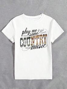 Women's Printed Country Music Festival Style Letter Print T-Shirt, Crew Neck, Short Sleeve, Casual, With Country Music Graphics, Women's T-Shirts. American Casual Night - 白色 - 查看 5