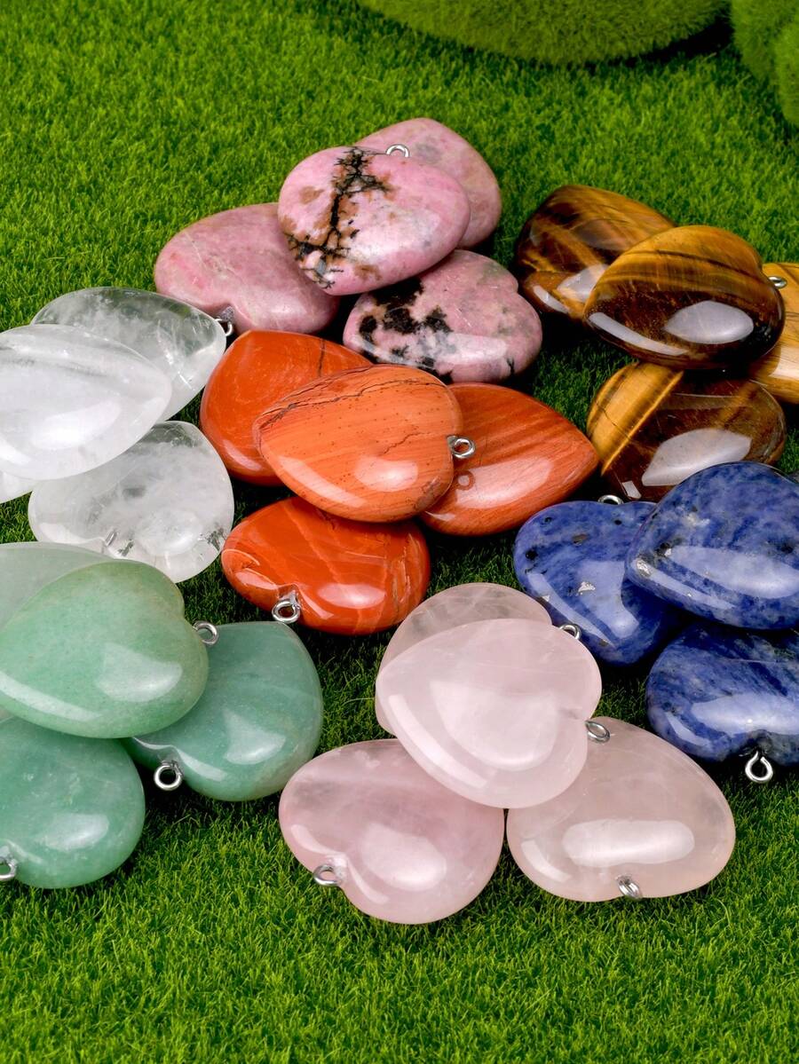 1PC Romantic Sweet Heart-Shaped Natural Stone Pendant, Suitable For Jewelry Making, Handmade DIY Necklace, Earring, Bracelet Accessories, Healing Crystal