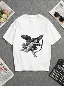 Camiseta blanca con un llamativo estampado de Cupido - Perfecta para regalar a familiares y amigos. Una camiseta de manga corta adecuada para el hogar, uso diario, fiestas y viajes-ideal como regalo para amigos o familiares. - Blanco - Ver 5