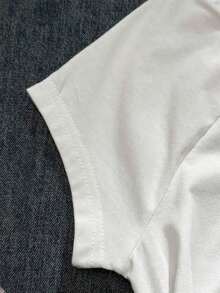 Camiseta de mujer casual de cuello en V retro, con atar, de manga corta y contraste de color, adecuada para el verano - Blanco 6 - Ver 5