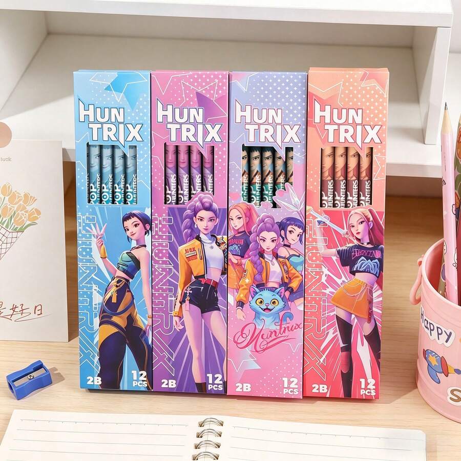 Hộp 12 bút chì 2B, bút chì chủ đề nhóm nhạc thần tượng, văn phòng phẩm học tập và đồ sưu tầm dành cho học sinh, giao hàng ngẫu nhiên. - Nhiều màu - Xem 1