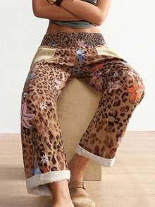 BohoFeels Pantalones sueltos de mujer con estampado de leopardo casual, adecuados para vacaciones - Multicolor - Ver 2