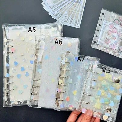 1pc A5/A6/A7/A8/M5 Heart Aurora Loose Leaf Binder, A5 Binder, Refill Pages, Sticker Book, Loose Leaf Paper, Planner, Expandable File Folder, Notebook Set, Transparent Sticker Book Binder, Stickers, Refills, Photo Storage Sleeves, Can Be Used As Photo Album, Planner, Notebook, Office Supplies