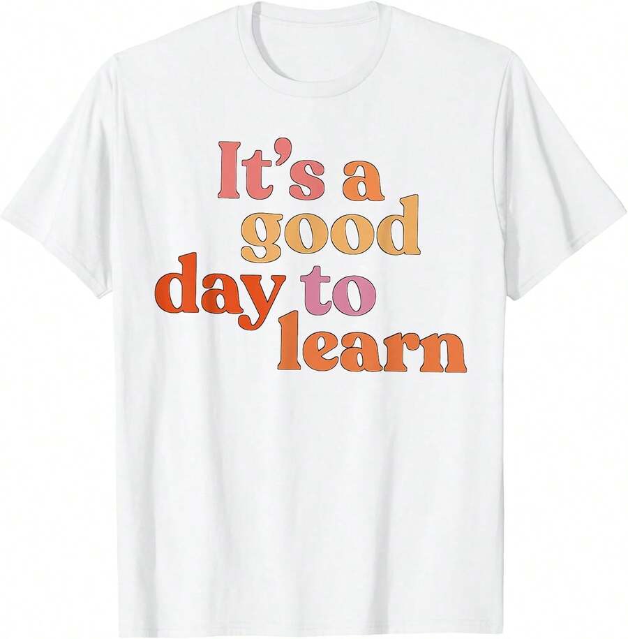 Es un buen día para aprender camiseta, camiseta básica de moda de algodón puro de manga corta, silueta holgada informal para damas jóvenes, textura suave y agradable para la piel para moda callejera, vacaciones, viajes, vida escolar, fiestas, uso diario al aire libre. Es un buen día para aprender camiseta, camiseta básica de moda de algodón puro de manga corta, silueta holgada informal para damas jóvenes, textura suave y agradable para la piel para moda callejera, vacaciones, viajes, vida escolar, fiestas, uso diario al aire libre. - Blanco - Ver 1