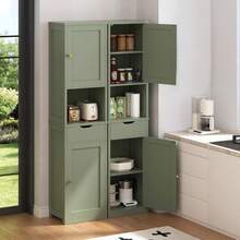 Tall Bathroom Storage Cabinet With Freestanding Adjustable Shelves, Narrow Storage Linen Cabinet With 2 Doors And 1 Drawer For Bathroom, Living Room, Kitchen Green - 綠色 - 查看 4