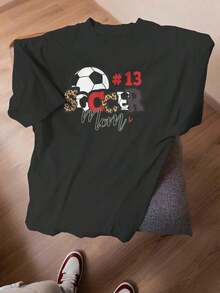 Women's "Soccer Mom Thirteen Mother's Festival Lover" Graphic Print T-Shirt, Fashion Clothing. - 黑色 - 查看 4