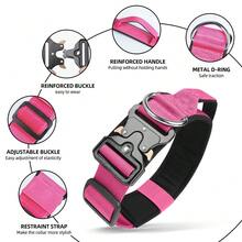Stylish Tactical Dog Collar With Restraint Strap & Reinforced Details, Durable Nylon Pet Neck Collar With Comfortable Soft Padding, Adjustable Buckle & Metal Hardware, Multi-Color Options For Medium/Large Dogs, Heavy Duty & Fashionable Collar For Daily Wear & Outdoor Adventures - Hot Pink - View 7