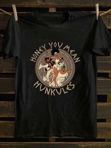 Funny Hercules Graphic Print T-Shirt, Short Sleeve Crew Neck Casual Top, Summer And Spring, Women's T-Shirt woman Todo tipo de impresiones, chaqueta, camiseta de cuello redondo, casual, para oficina, para viajar, muy popular, viento deportivo, estampado/patrón, camiseta de algodón 100%, camiseta casual, cómoda, suave, transpirable The latest popular bestseller - Negro - Ver 3