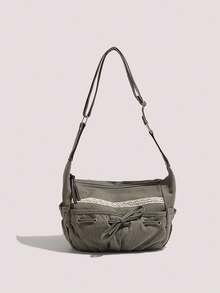 Bolso fresco y dulce de estilo de ballet con lazo para mujer 2024, bolso de hombro y bandolera para escuela y trabajo, bolso de mano casual, moda todo en - Verde militar - Ver 10