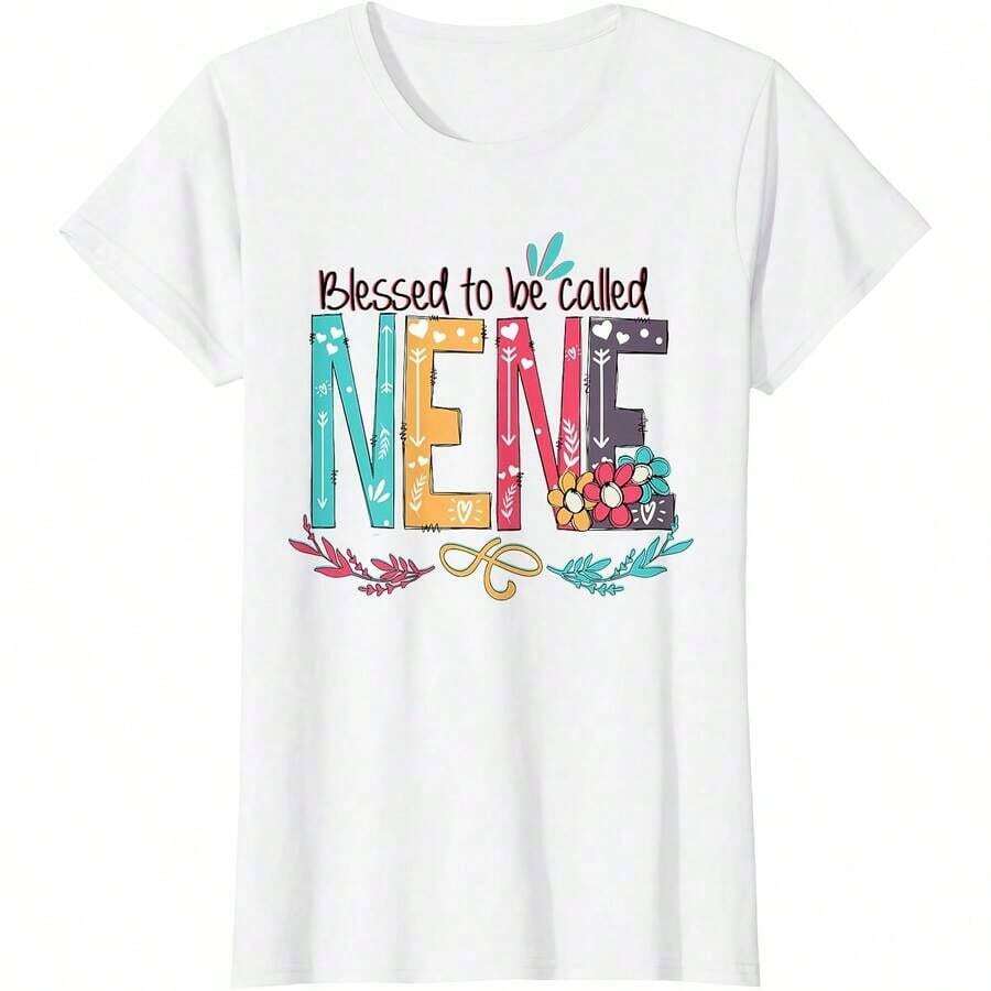 1 Piece Of "To Be Called NeNe Colorful Nene Gifts For Grandma" T-Shirt For All Seasons, 100% Cotton, One-Sided Print, Round Neck, Short Sleeve, Unisex, Base Layer, 180g, 100% Cotton, Designs Are Printed. Unisex. - 顏色 9 - 查看 1