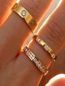 3pcs/Set 304 Stainless Steel Non-Fading Luxury Rings - Gold - View 2