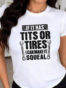 Mensaje humorístico con herramientas mecánicas que representa confianza y habilidad en el trabajo mostrando una actitud divertida y audaz camiseta de mujer casual cómoda ideal para uso diario - Blanco - Ver 8