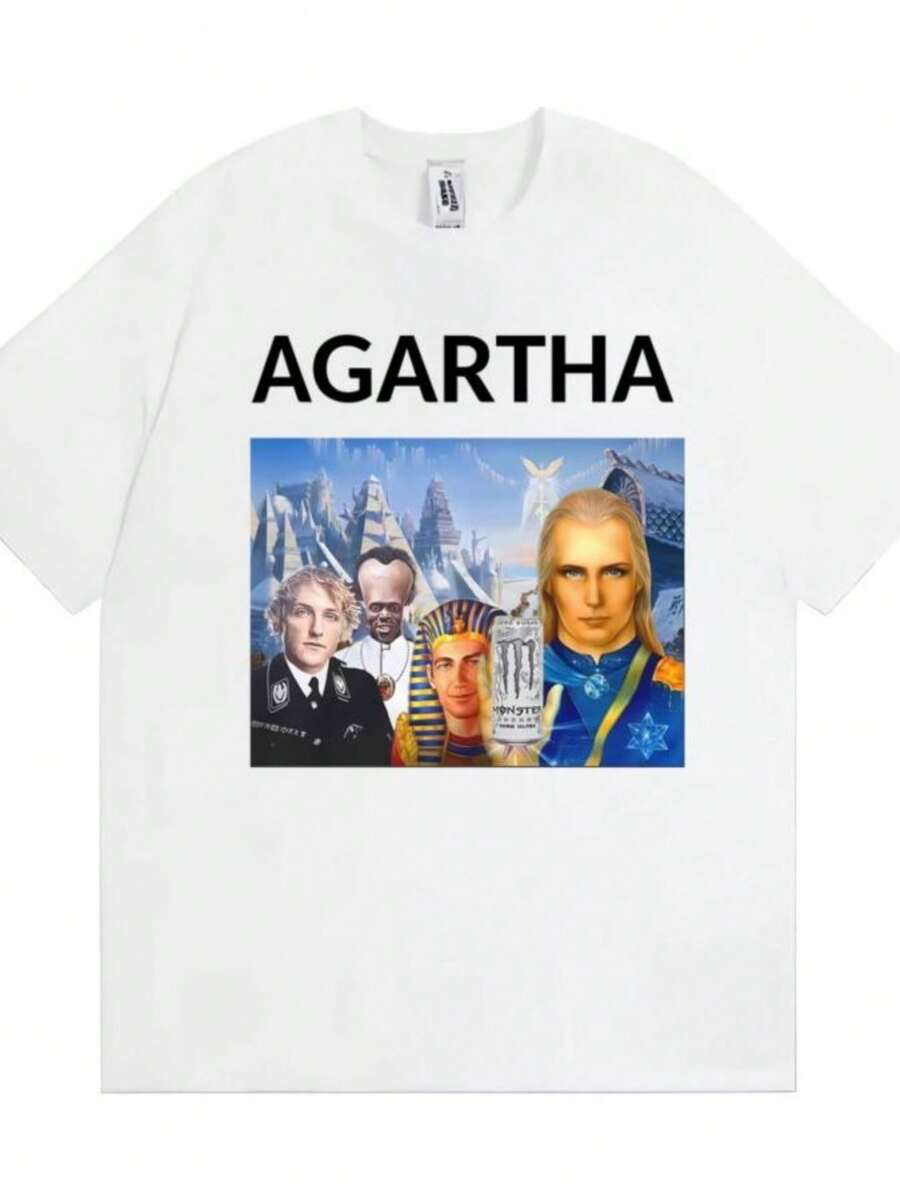 2026 HollowEarth Agartha Meme Graphic T Shirts Men Women Hip Hop Vintage Style T Shirt Summer Oversized Short Sleeve Comfort T-Shirts - 白色 - 查看 1