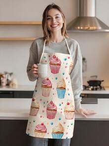 1pc, Cute Cat Pattern Polyester Apron, Suitable For Cooking, Baking, And Gardening - Can Be Used As Attire For The Kitchen And Dining. - Multicolor - View 4