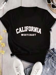 Camiseta de Mujer con Estampado Gráfico, Algodón Ligero, Verano, Nueva, Unisex, Moderna, Casual, Popular, Camiseta Deportiva de Manga Corta para Mujer - Diseño con Estampado de Letras de la  Oeste de California, Lavable a Máquina, Fácil de Combinar, Cómoda, Casual, Cuello Redondo, Mezcla de Poliéster de Alta Calidad, Adecuada para Todas las Temporadas, Múltiples Colores Disponibles, Divertida Camiseta de Manga Corta con Cuello Redondo Estampada, Adecuada para: Eventos Deportivos/Fiestas de Vacaciones/Salidas/Deportes y Otros Regalos Festivos. Camiseta Oversize para Mujer con Estampado 100% Algodón Puro. - Blanco - Ver 4