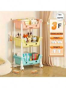 5-Tier Multi-Layer Rolling Storage Cart, Macaron White Plastic Multi-Purpose Trolley With Lockable Casters, Removable Mobile Organizer For Consumables And Sundries, Space-Saving Storage Shelf For Kitchen, Bathroom, Laundry Room, Dormitory And Living Room, Practical Household Organizer, Ideal Gift For Halloween, Christmas And Daily Use - Màu sắc macaron nhiều màu - Xem 3