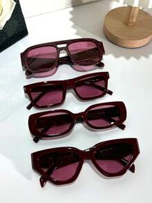 Shadewire 1副小框多形时尚眼镜复古个性百搭男女时尚眼镜酒红色眼镜适合日常佩戴街拍嫉妒啊旅行夏季海滩配饰女士配饰秋冬装节日/生日/女友礼物 - 酒紅色 - 查看 5