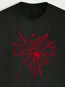 Una camiseta de estilo informal con estampado de araña en forma de corazón es perfecta para Halloween y es un regalo ideal para tu novio o novia. - Negro - Ver 2